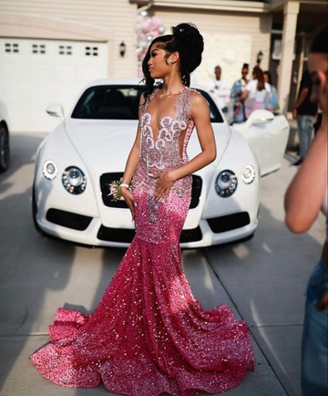 Beautiful Pink Sequin Beaded Mermaid Evening Dress Prom Dress HZ1023